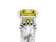 Fancy Yellow Asscher Cut Diamond Filigree Halo Engagement Ring Set in Silver with Prong Setting