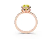 Fancy Yellow Cushion Cut Diamond Halo Pavé Band Ring Set in Rose gold with Prong-Held Center
