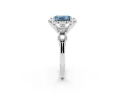 Emerald Cut Floral Engagement Ring Setting for a Fancy Blue Lab-Grown Diamond | Petal Frame and Side Stones | White Gold