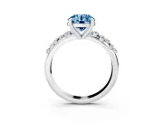 Fancy Blue Round Cut Diamond Solitaire Vine Band Ring Set in Silver with Round Accents and Prong Setting
