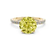 Round Pave Engagement Ring Setting for a Fancy Yellow Lab-Grown Diamond | Slim Band | Yellow Gold