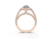 Fancy Blue Marquise Cut Diamond Halo Pavé Split Shank Ring Set in Rose gold with Prong Setting