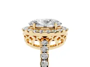 Oval Cut Diamond Pavé Band Halo Engagement Ring Set in Yellow gold with Prong Setting