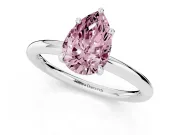 Fancy Pink Pear Cut Diamond Solitaire Ring Set in Silver with Thin Band and Prong Setting
