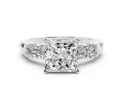 Princess Cut Diamond Five-Stone Prong Set Engagement Ring Set in Platinum with Channel Band