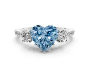Fancy Blue Heart Cut Diamond Three-Stone Ring Set in Silver with Pavé Band and Graduated Sides