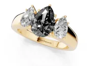 Pear-Shaped Three Stone Engagement Ring Setting for a Black Center | Yellow Gold