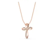 Round Lab-Grown Diamond Pavé Looped Cross Pendant Necklace | Ribbon Loops | Rose Gold