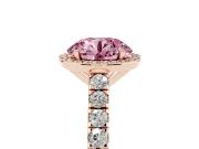 Fancy Pink Round Cut Diamond Halo Engagement Ring Set in Rose gold with Pavé Band and Prong Setting