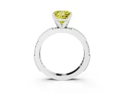 Fancy Yellow Princess Cut Diamond Solitaire Ring Set in Silver with Slim Pavé Band and Prong Setting