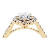 Marquise Raised Halo Engagement Ring Setting | Pave Band | Yellow Gold