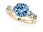 Round Close Set Five Stone Engagement Ring Setting for a Fancy Blue Lab-Grown Diamond | Yellow Gold
