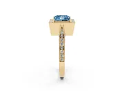 Princess Cut Milgrain Halo Engagement Ring Setting for a Fancy Blue Lab-Grown Diamond | Side Stones | Yellow Gold