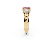 Princess Cut Three Stone Engagement Ring Setting for a Fancy Pink Lab-Grown Diamond | Wide Plain Band | Yellow Gold
