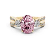 Oval Three-Stone Twist Engagement Ring Setting for a Fancy Pink Lab-Grown Diamond | Yellow Gold