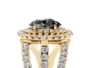 Oval Double Halo Split Shank Engagement Ring Setting for a Black Center | Pavé Strands | Yellow Gold