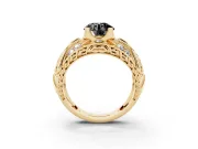 Round Art Deco Graduated Pavé Engagement Ring Setting for a Black Center | Split Shank | Yellow Gold