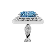 Radiant Cut Halo Engagement Ring Setting for a Fancy Blue Lab-Grown Diamond | Bezel Station Shoulders | White Gold