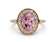 Oval Halo Engagement Ring Setting for a Fancy Pink Lab-Grown Diamond | Polished Halo Rim | Yellow Gold