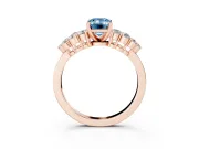 Fancy Blue Emerald Cut Diamond Cluster Engagement Ring Set in Rose gold with Pavé Band and Prong Setting