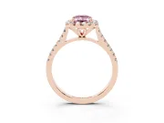 Fancy Pink Emerald Cut Diamond Cushion Halo Ring Set in Rose gold with Pavé Band