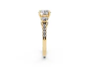 Round Three-Stone Pavé Engagement Ring Setting | Round Side Stones | Yellow Gold
