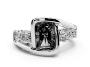 Fancy Black Radiant Cut Diamond Bezel Bypass Ring Set in White gold with Round Accents