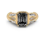 Fancy Black Emerald Cut Diamond Vintage-Inspired Milgrain Ring Set in Yellow gold with Accent Split Shank