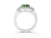 Fancy Green Heart Cut Diamond Three-Stone Ring Set in Platinum with Bold Center and Classic Band