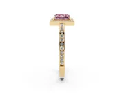Fancy Pink Princess Cut Diamond Halo Pavé Split Shank Ring Set in Yellow gold with Prong Setting