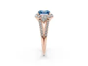 Asscher Cut Scalloped Halo Engagement Ring Setting for a Fancy Blue Lab-Grown Diamond | Pear Side Stones | Rose Gold