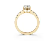 Cushion Cut Hidden Halo Solitaire Engagement Ring Setting | Shared Prong Band | Yellow Gold