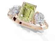 Emerald Cut Three Stone Engagement Ring Setting for a Fancy Yellow Lab-Grown Diamond | Tapered Pave Band | Rose Gold