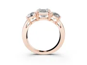 Asscher Cut Three Stone Engagement Ring Setting | Wide Plain Band | Rose Gold