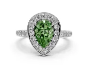 Fancy Green Pear Cut Diamond Halo Pavé Engagement Ring Set in White gold with Bezel Setting