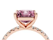 Fancy Pink Asscher Cut Diamond Brilliant Solitaire Ring Set in Rose gold with Pavé Band and Prong Setting