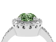 Fancy Green Oval Cut Diamond Halo Ring Set in Platinum with Pavé Shank and Prong Setting
