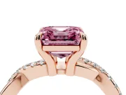 Fancy Pink Asscher Cut Diamond Twist Band Solitaire Set in Rose gold with Pavé Accents and Prong Setting