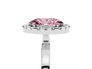 Fancy Pink Oval Cut Diamond Halo Solitaire Ring Set in Platinum with Pavé Band and Prong Setting