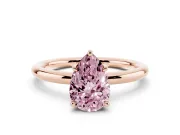 Fancy Pink Pear Cut Diamond Solitaire Ring Set in Rose gold with Thin Band and Prong Setting