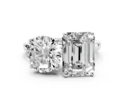 Round Cut and Emerald Cut Toi Moi Ring Set in Silver with Prong Setting