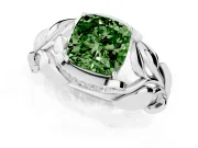 Cushion Cut Leaf Bypass Engagement Ring Setting for a Fancy Green Lab-Grown Diamond | Sculpted Leaves | Sterling Silver