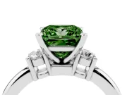 Fancy Green Three-Stone Princess Cut Diamond Ring Set in Platinum with Prong Setting and Plain Band
