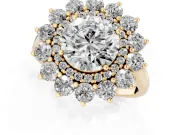 Round Floral Double Halo Engagement Ring Setting | Plain Band | Yellow Gold