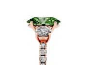 Oval Three Stone Engagement Ring Setting for a Fancy Green Lab-Grown Diamond | Pave Shoulders | Rose Gold