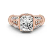 Radiant Cut Vintage Milgrain Hidden Halo Engagement Ring Setting | Channel-Set Shoulders | Rose Gold