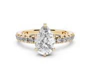 Pear-Shaped Pavé Solitaire Engagement Ring Setting | Shared Prong Band | Yellow Gold