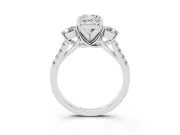 Three-Stone Cushion Cut Diamond Pavé Band Ring Set in White gold with Prong-Set Trio