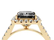 Princess Cut Halo Engagement Ring Setting for a Black Center | Pavé Shoulders | Yellow Gold