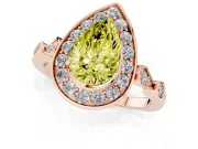Fancy Yellow Pear Cut Diamond Halo Engagement Ring Set in Rose gold with Twisted Band and Prong Setting